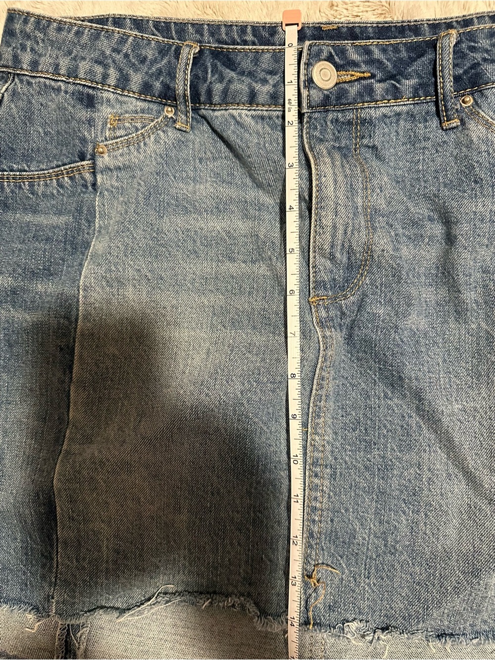 Gianni Bini Two-Tone Blue Denim Patchwork Raw Hem Skirt Size Large - Picture 7 of 10